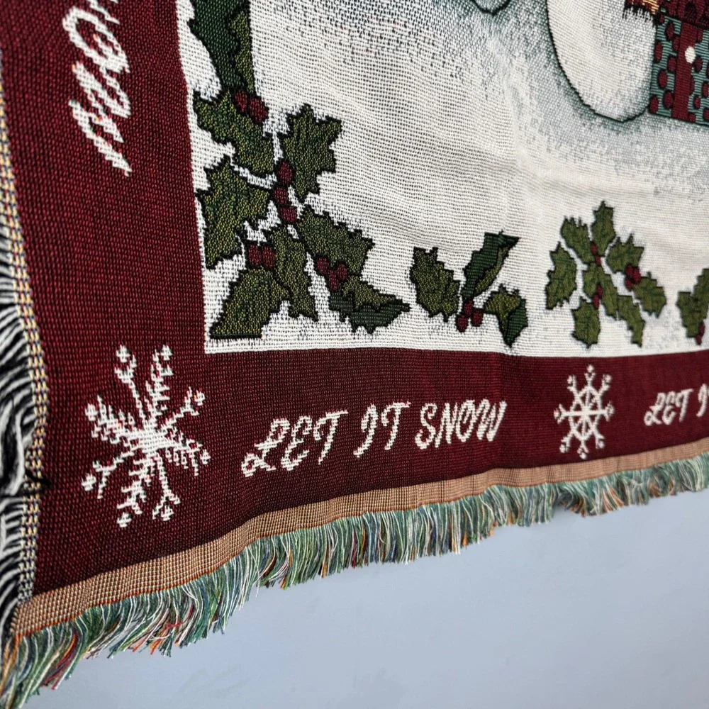 VTG Chatham Tapestry Throw Blanket Snowman Family Let It Snow‎ Christmas Holiday